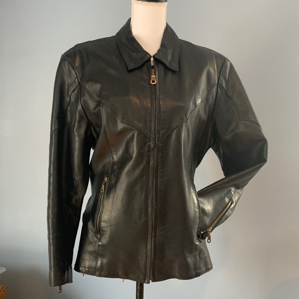 Mega Force Woman’s Leather Moto Cowboy Jacket Size 14 Excellent Condition